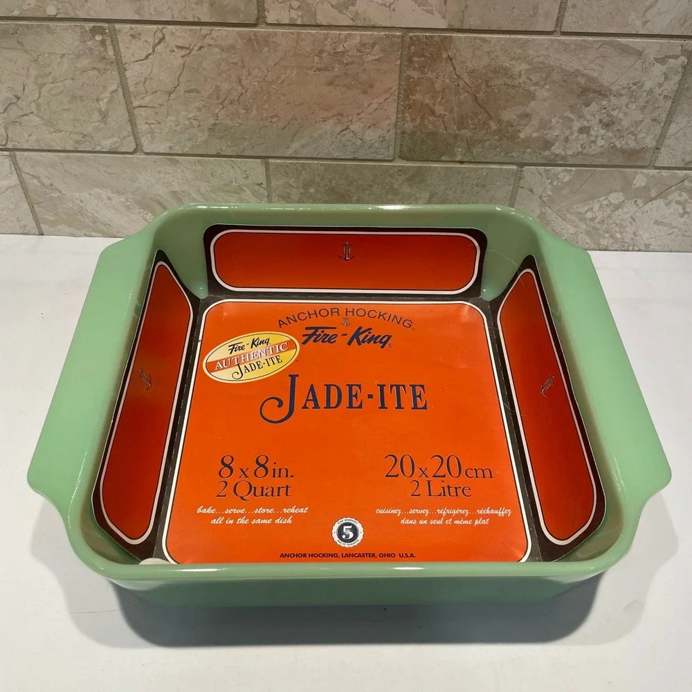 Anchor Hocking Fire-King Jadeite 8x8 Square Baking Dish 2 Quart Green Milk Glass